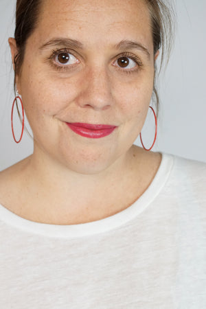 Large Evident Earrings in Coral Red - sample sale