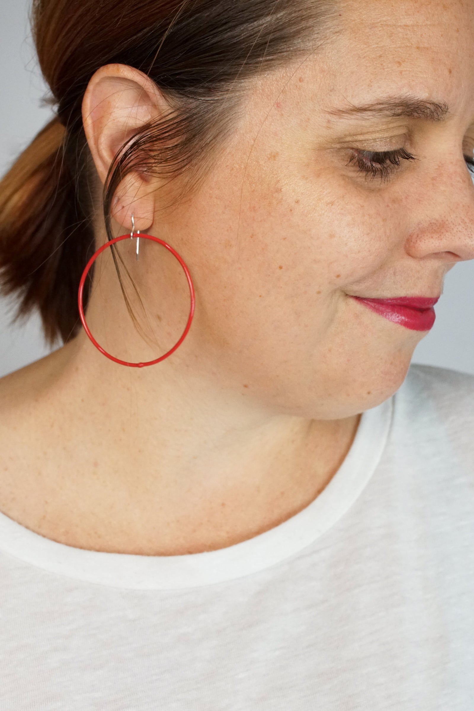 Large Evident Earrings in Coral Red - sample sale