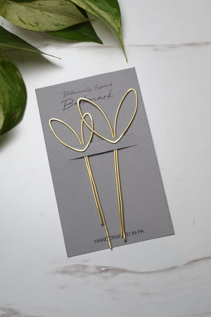 Set of 2 Leaf Shaped Botanical Brass Bookmarks