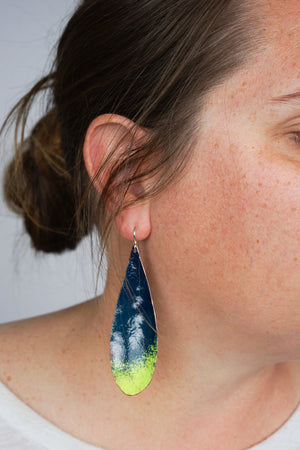 Long Chroma Earrings in Deep Ocean and Neon Chartreuse