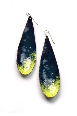 Long Chroma Earrings in Deep Ocean and Neon Chartreuse
