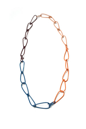long Modular Necklace in burgundy, blue, and coral