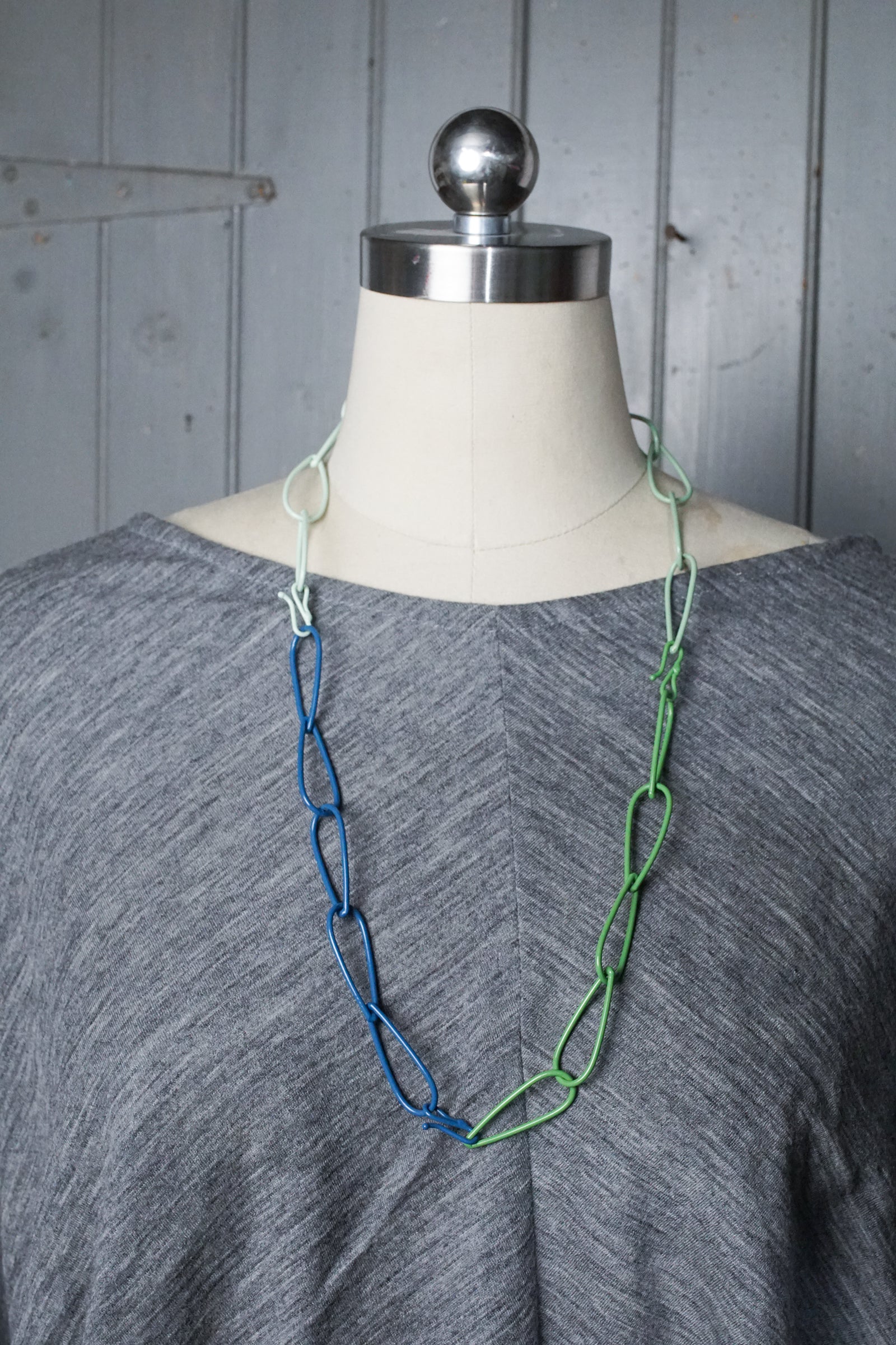long Modular Necklace in blue and green
