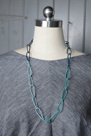 long Modular Necklace in navy and teal