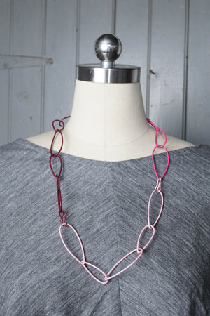 long Modular Necklace in burgundy and pink