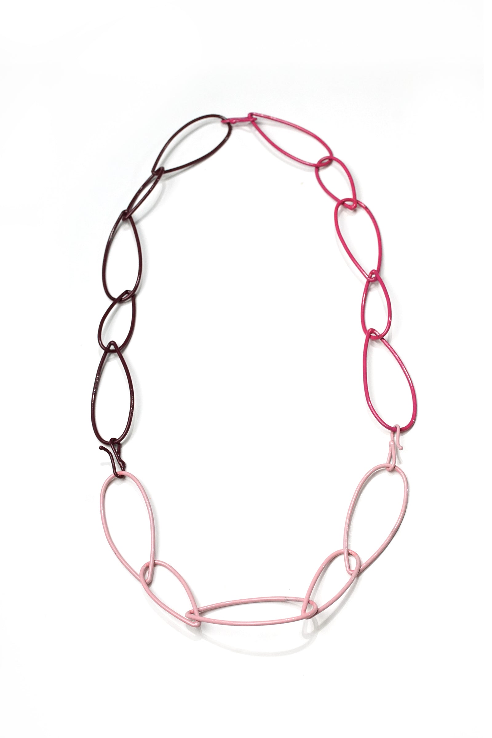 long Modular Necklace in burgundy and pink