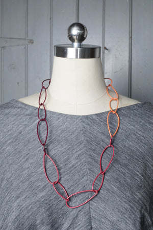 long Modular Necklace in burgundy and coral