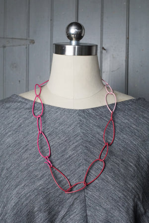 long Modular Necklace in pink and red