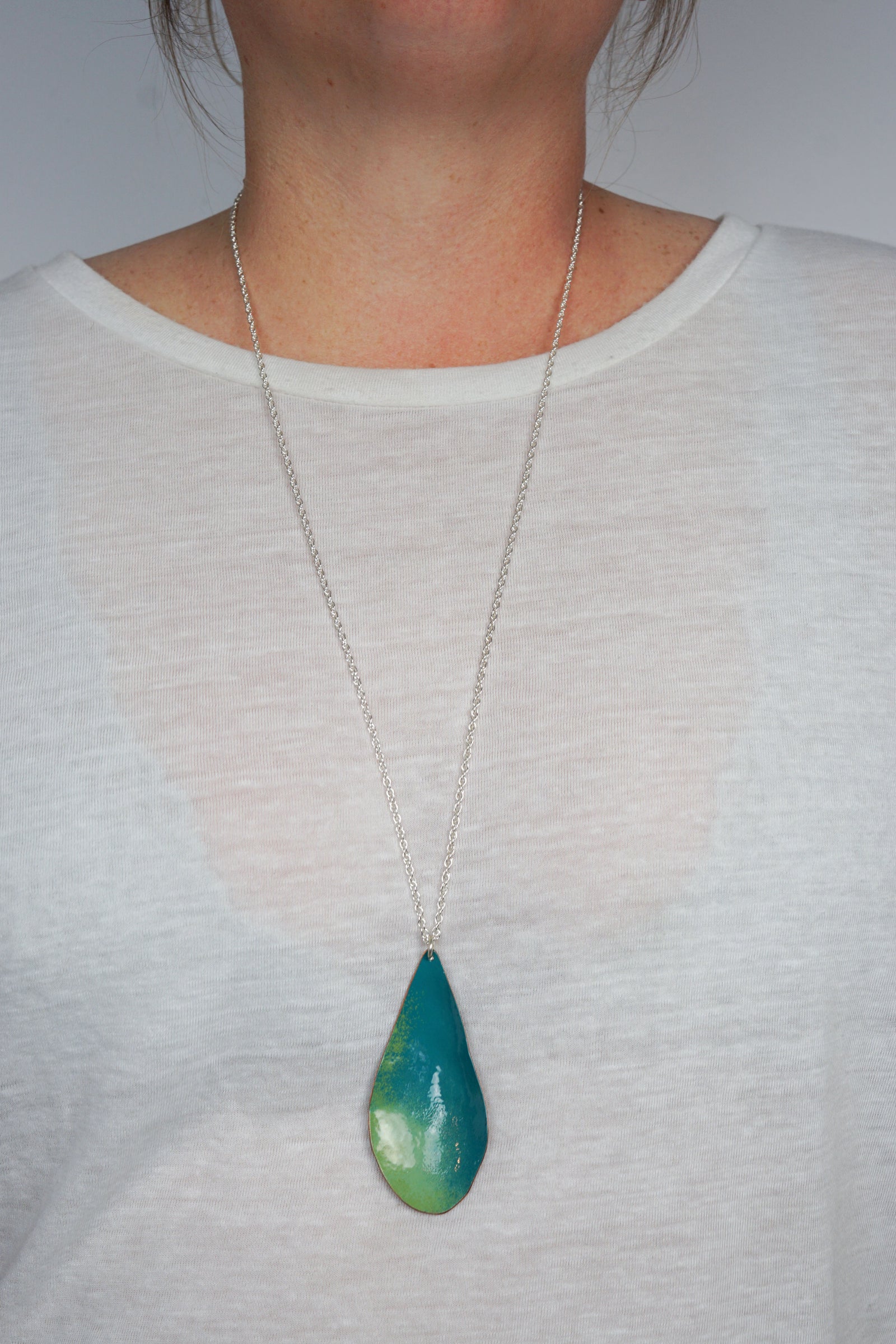 Long Chroma Pendant in Bold Teal and Pale Green