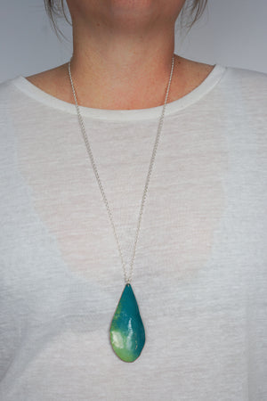 Long Chroma Pendant in Bold Teal and Pale Green