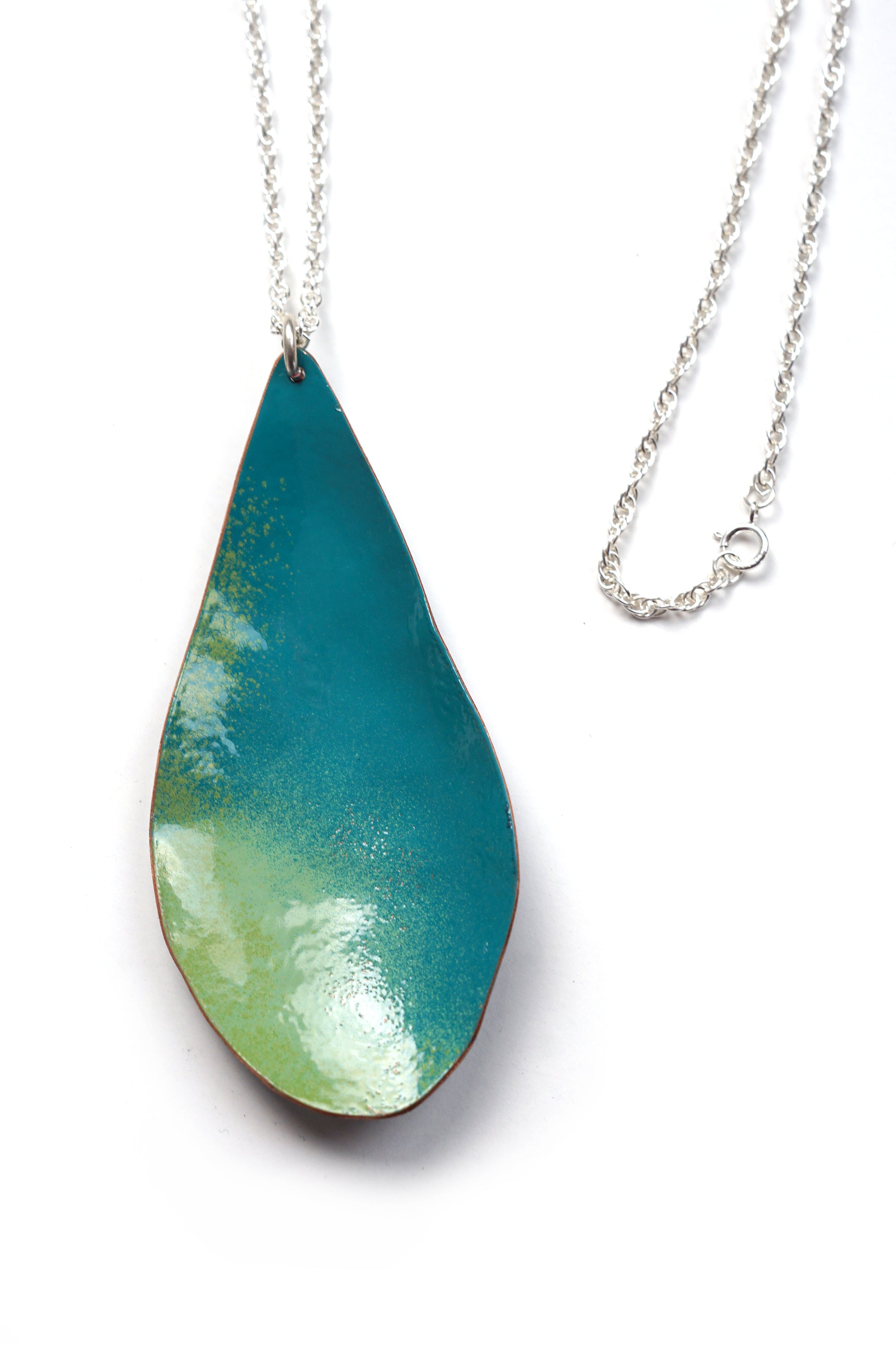 Long Chroma Pendant in Bold Teal and Pale Green