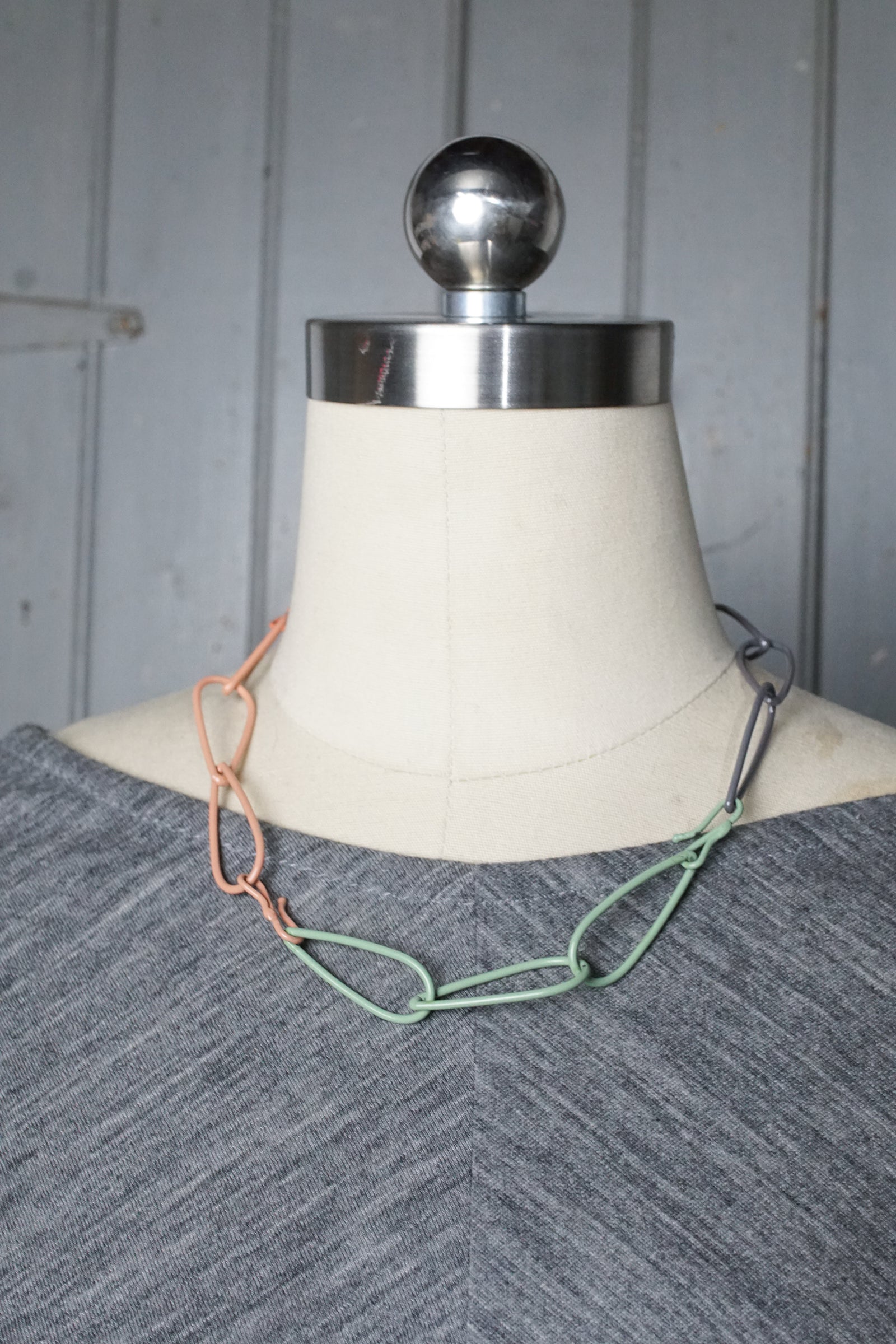 Modular Necklace in Coral, Green, and Grey