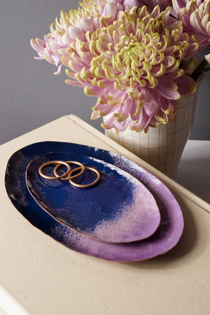 Chroma Colorful Decorative Metal Tray in Lavender and Navy