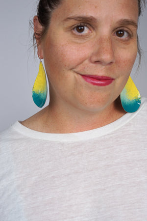 Chroma Statement Earrings in Yellow and Bold Teal