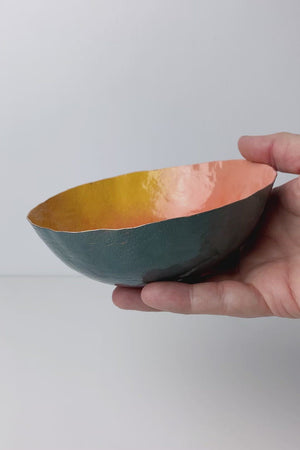 Colorful Copper Bowl in Coral, Orange, and Teal