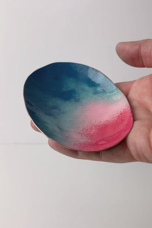 Oval Copper Dish in Azure Blue and Pink