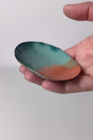 Oval Copper Dish in Turquoise and Orange