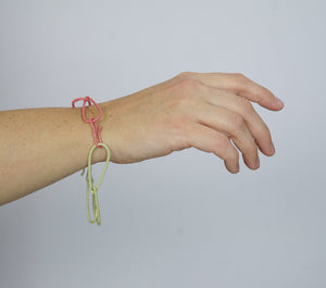 Modular Bracelet in Green Sand and Light Raspberry - large/extra large