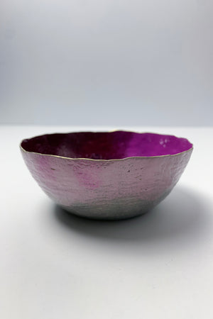 Colorful Brass Bowl in Burgundy, Magenta, and Lavender