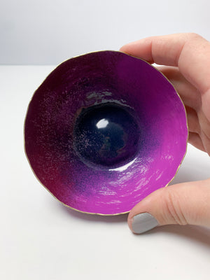 Colorful Brass Bowl in Burgundy, Magenta, and Lavender