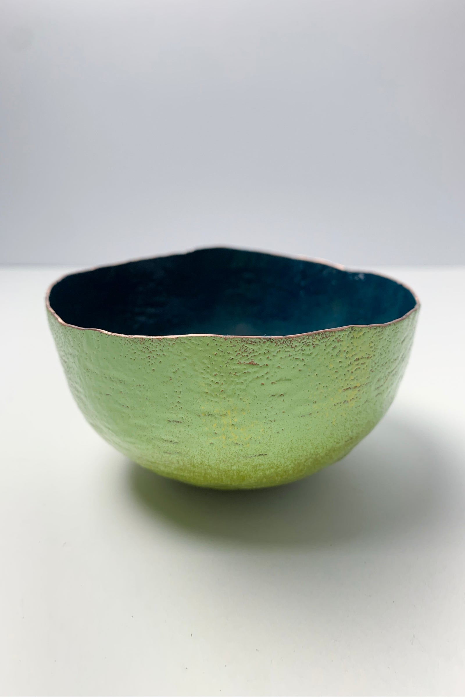 Colorful Copper Bowl in Dark Teal and Lime