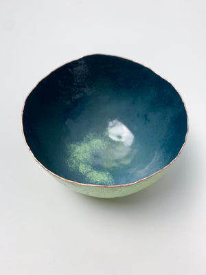 Colorful Copper Bowl in Dark Teal and Lime