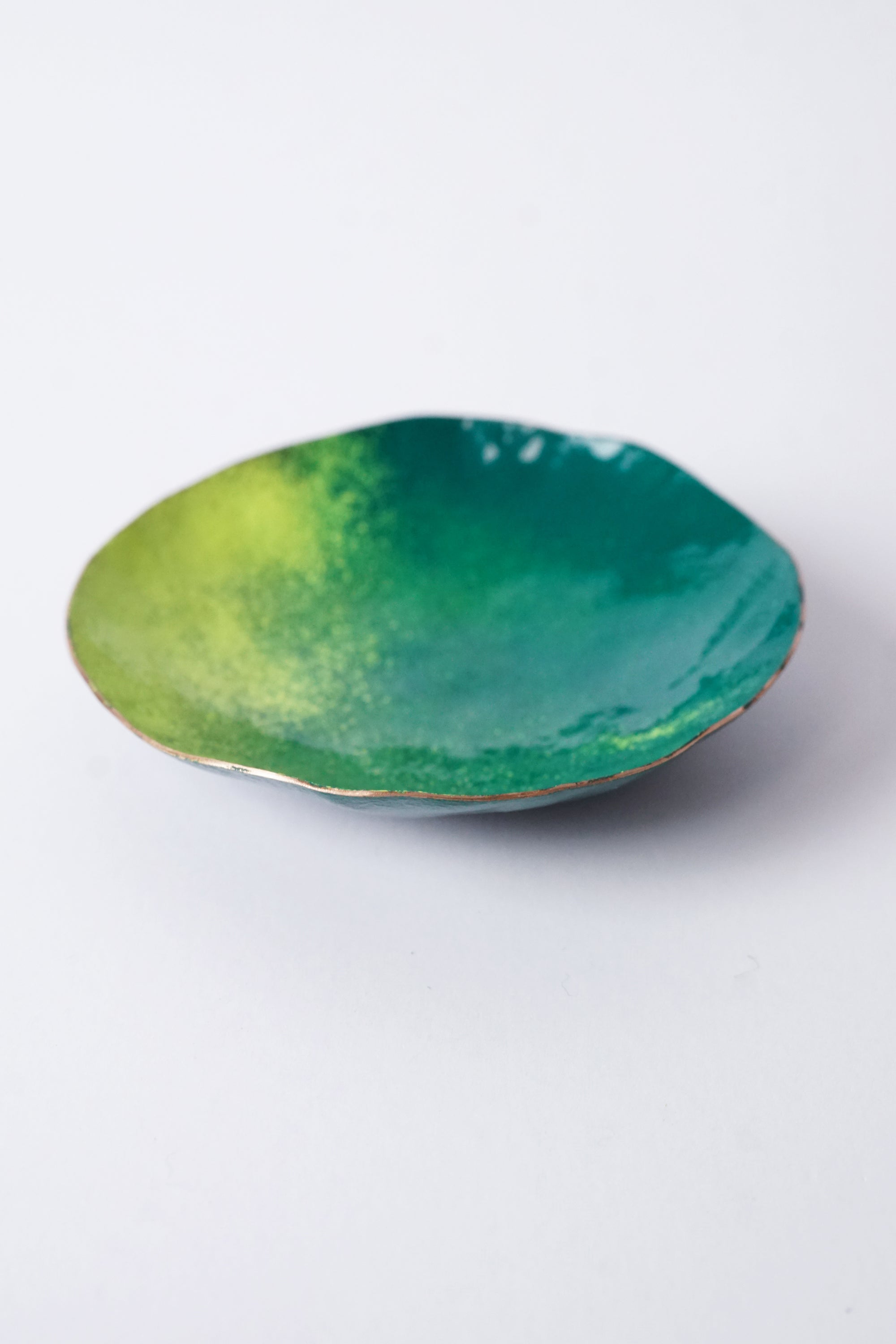 Little Copper Dish in Green and Yellow