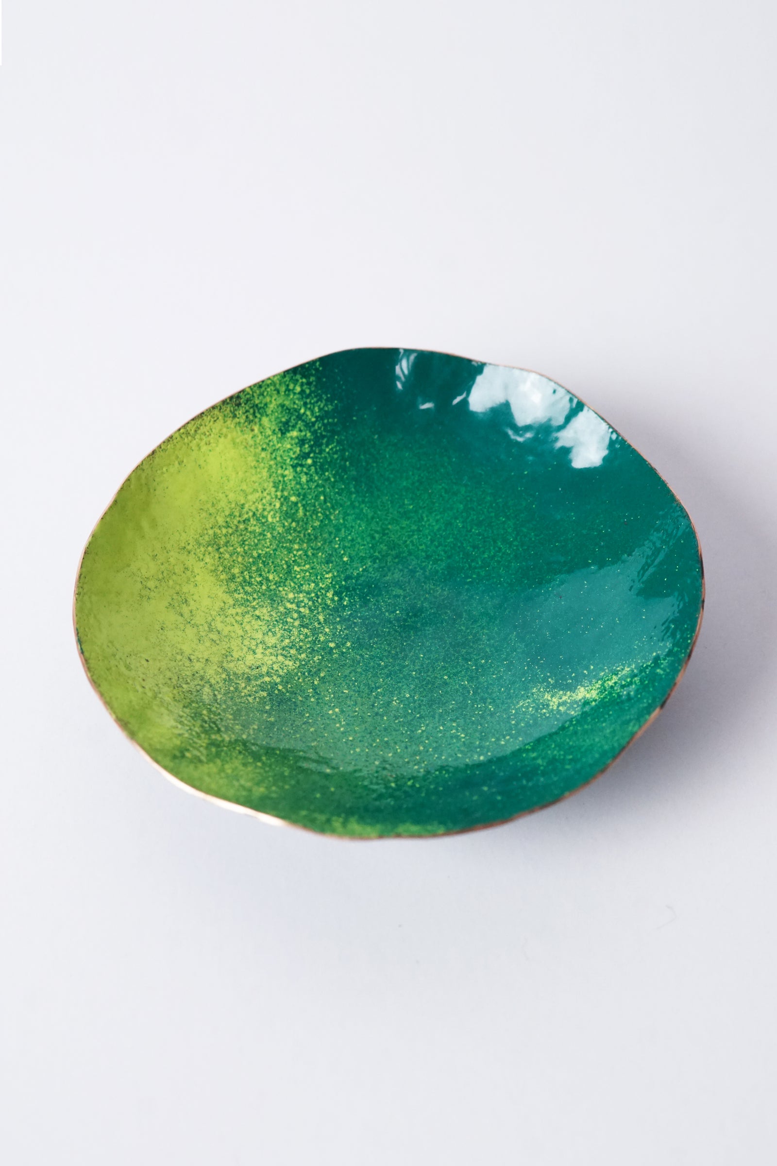 Little Copper Dish in Green and Yellow