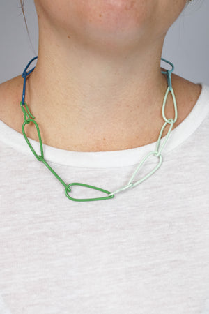 Modular Necklace in Azure Blue, Fresh Green, Soft Mint, and Faded Teal