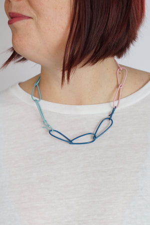 Modular Necklace in Dark Navy, Azure Blue, Faded Teal, and Bubble Gum