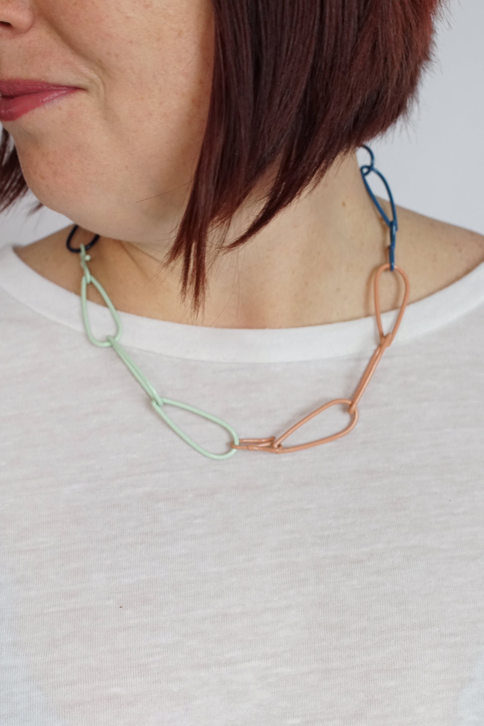 Modular Necklace in Dark Navy, Azure Blue, Soft Mint, and Dusty Rose