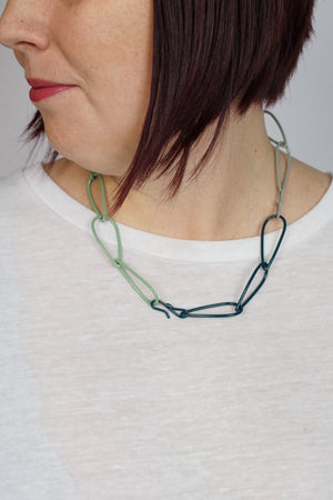 Modular Necklace in Deep Ocean, Stone Grey, Pale Green, and Dusty Rose