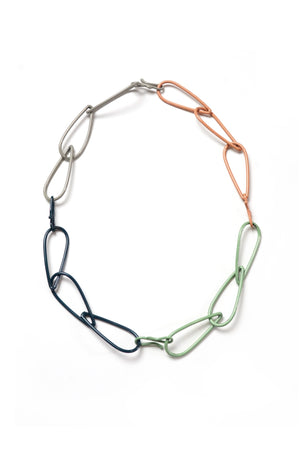 Modular Necklace in Deep Ocean, Stone Grey, Pale Green, and Dusty Rose