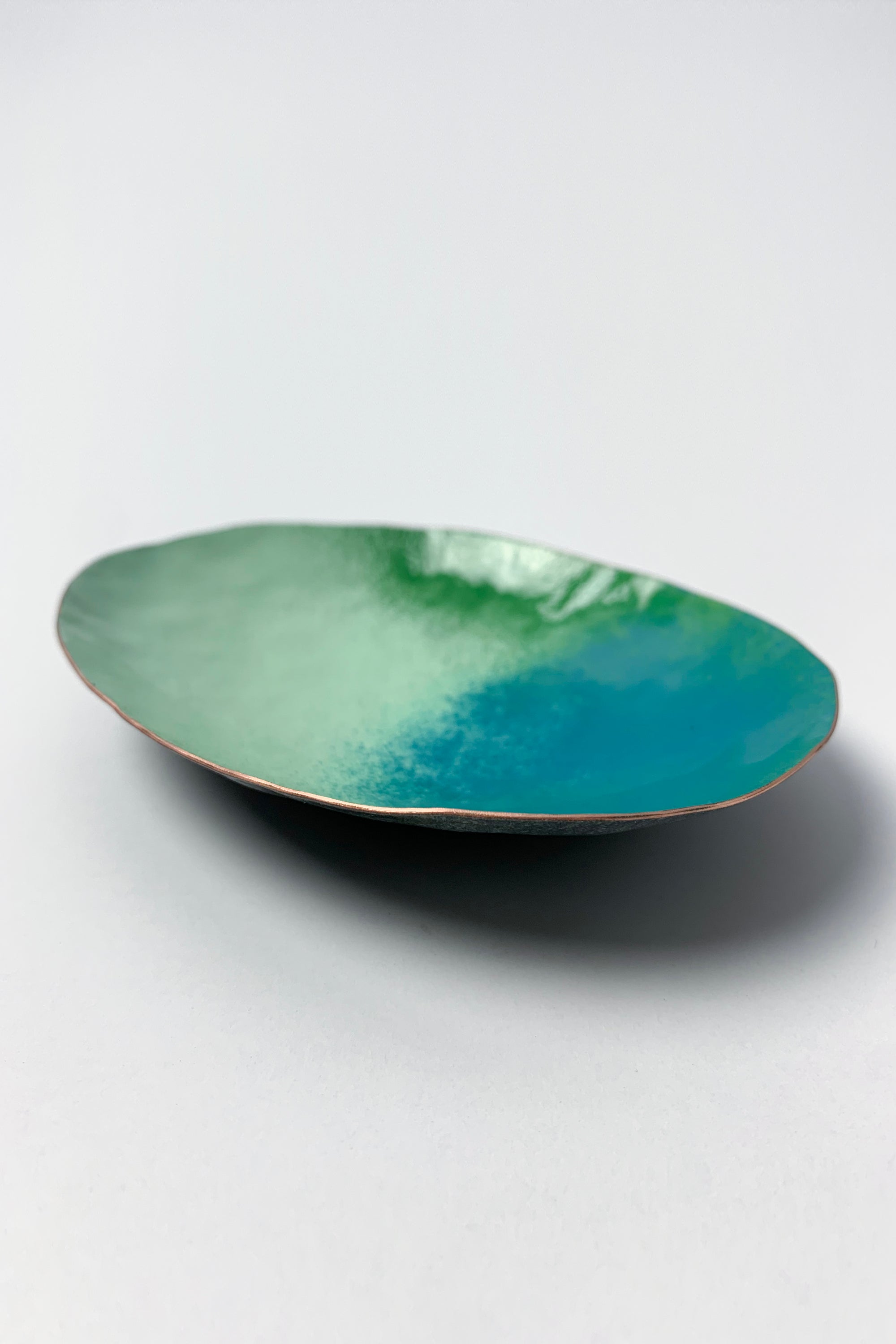 Oval Copper Dish in Mint and Bold Teal