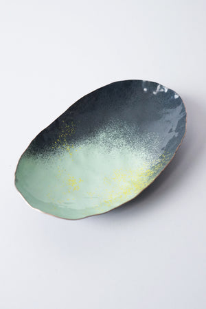 Oval Copper Dish in Mint and Grey