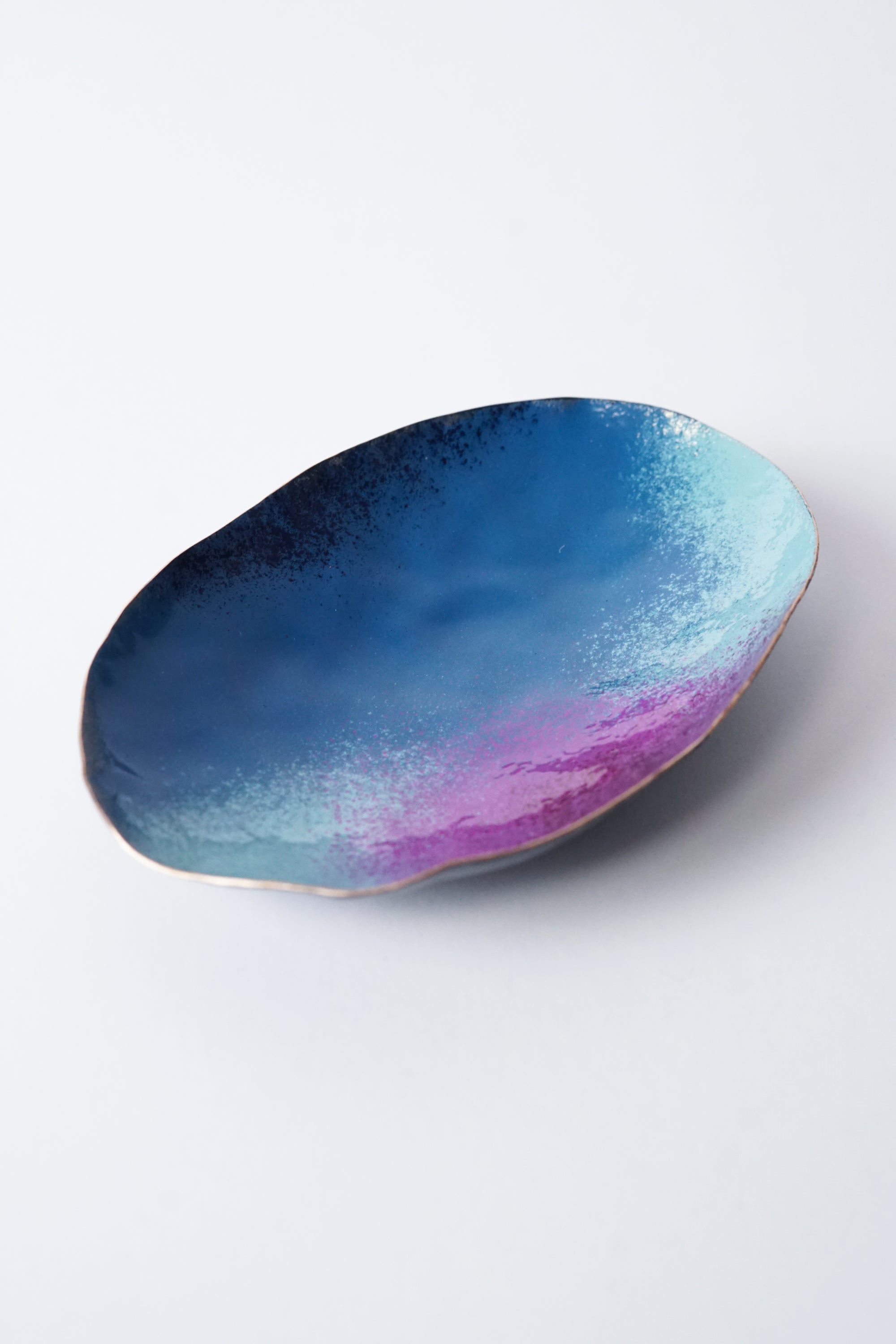 Oval Copper Dish in Blue and Magenta