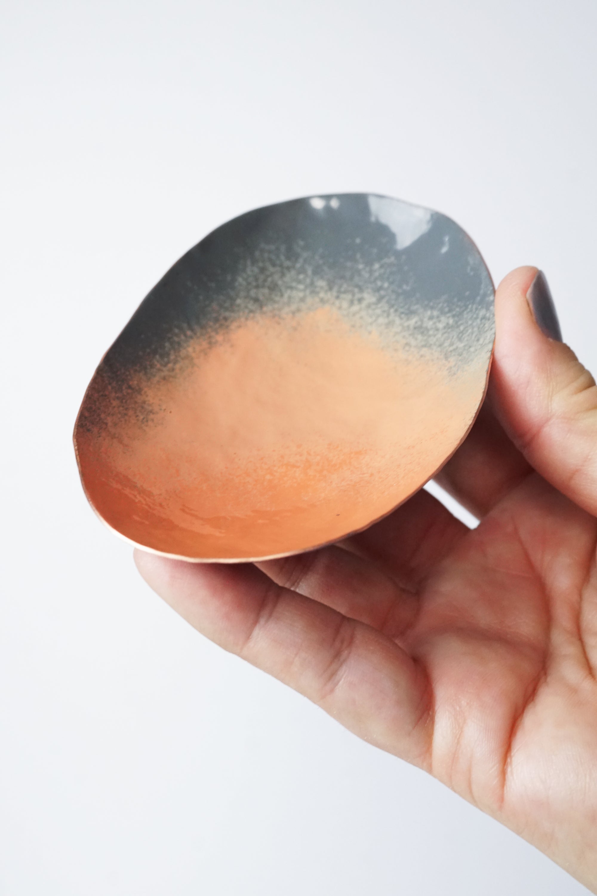 Oval Copper Dish in Blush and Grey