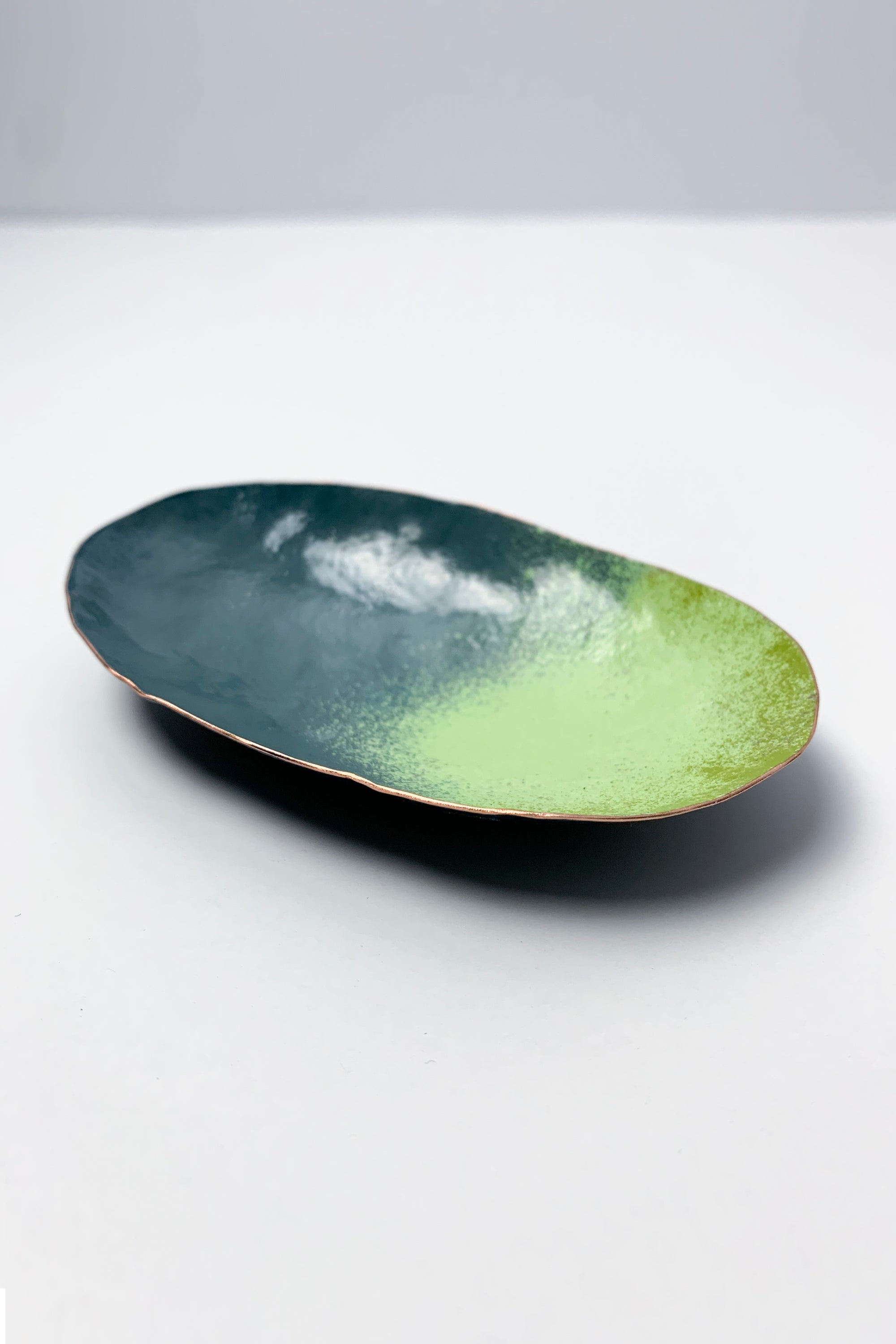 Oval Copper Dish in Grey and Lime