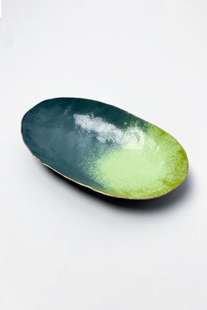 Oval Copper Dish in Grey and Lime