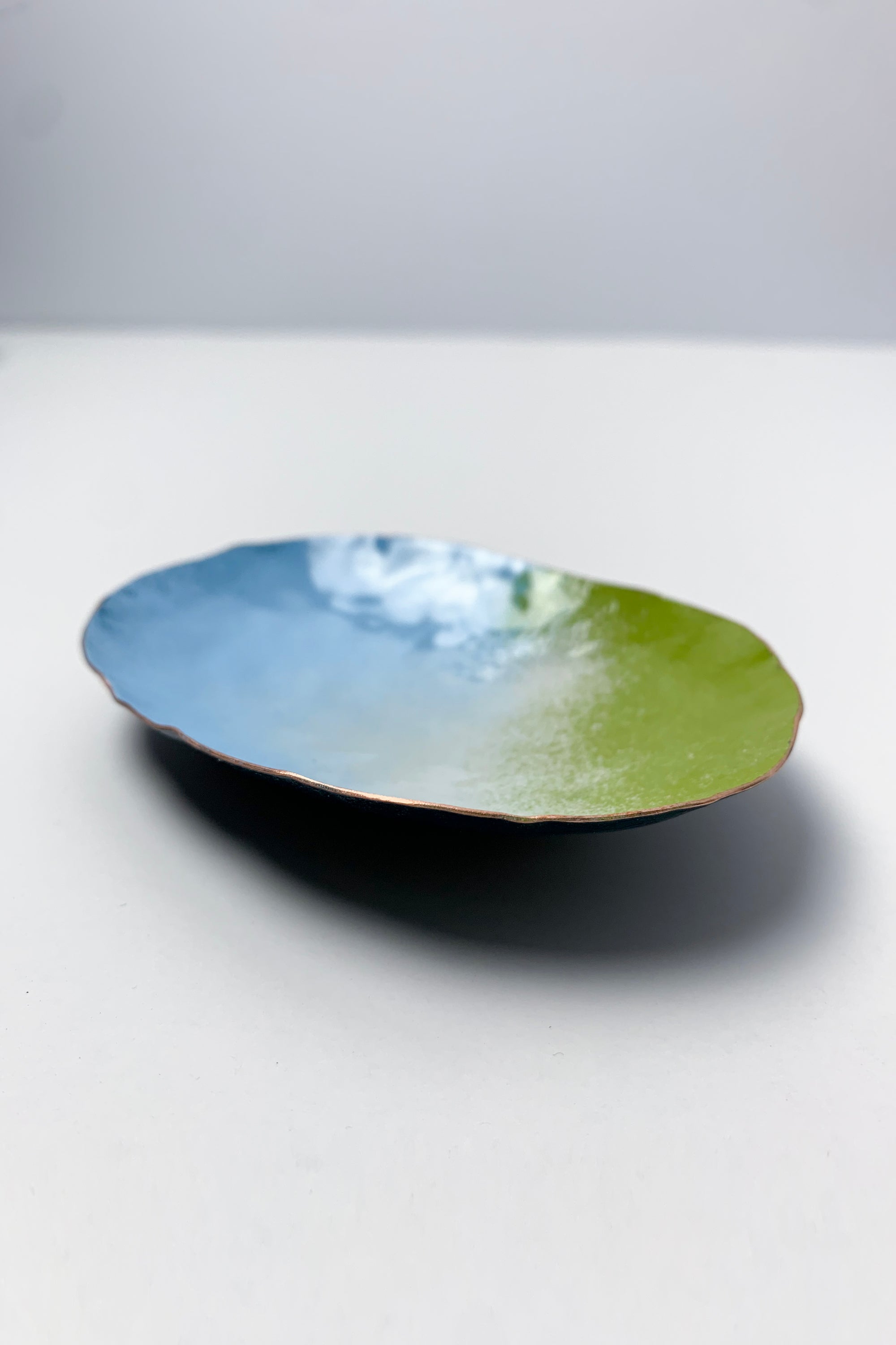 Oval Copper Dish in Sky Blue and Lime