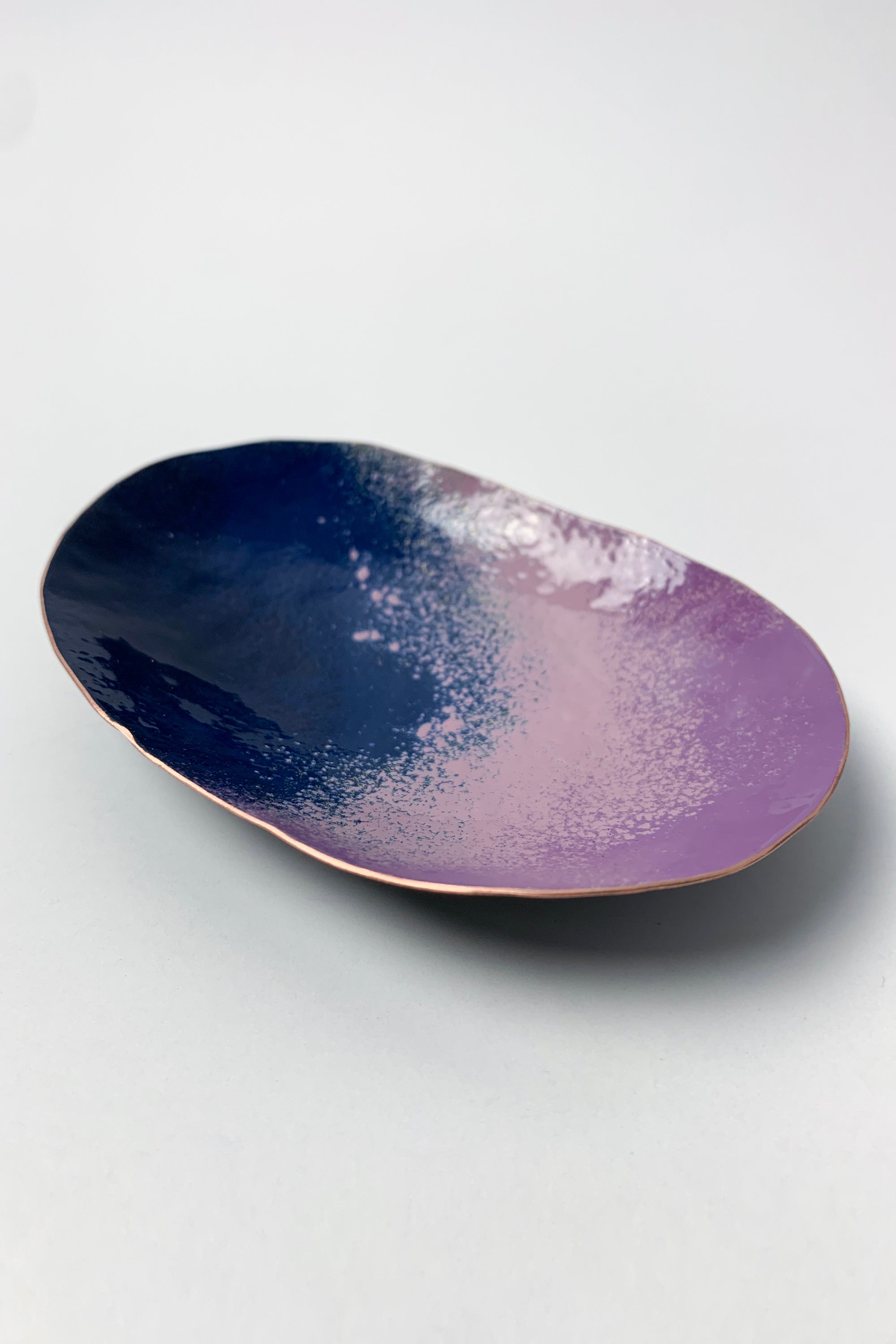 Oval Copper Dish in Navy and Lavender