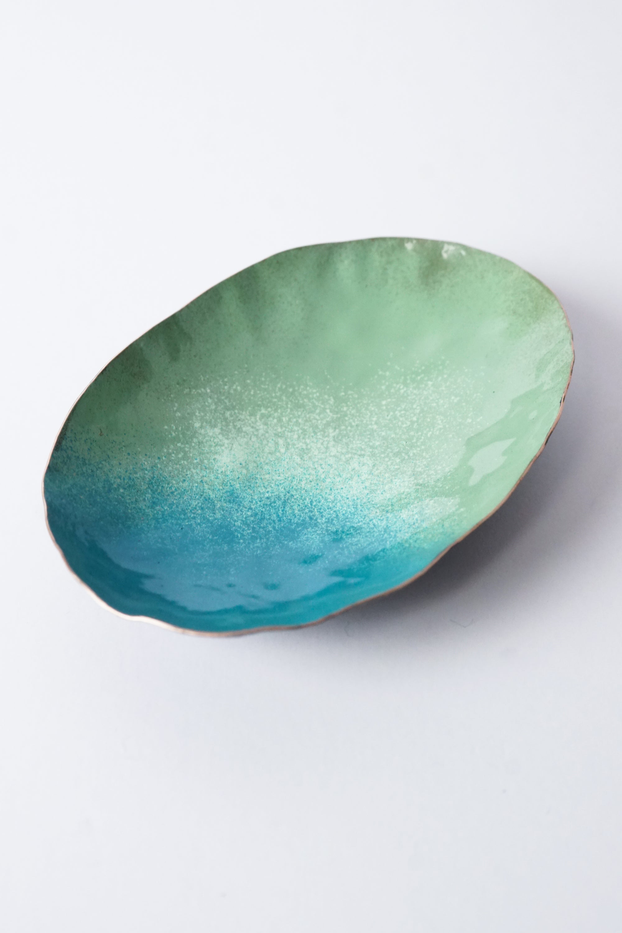 Oval Copper Dish in Pale Green and Bold Teal
