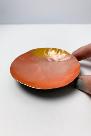 Round Copper Dish in Coral and Orange