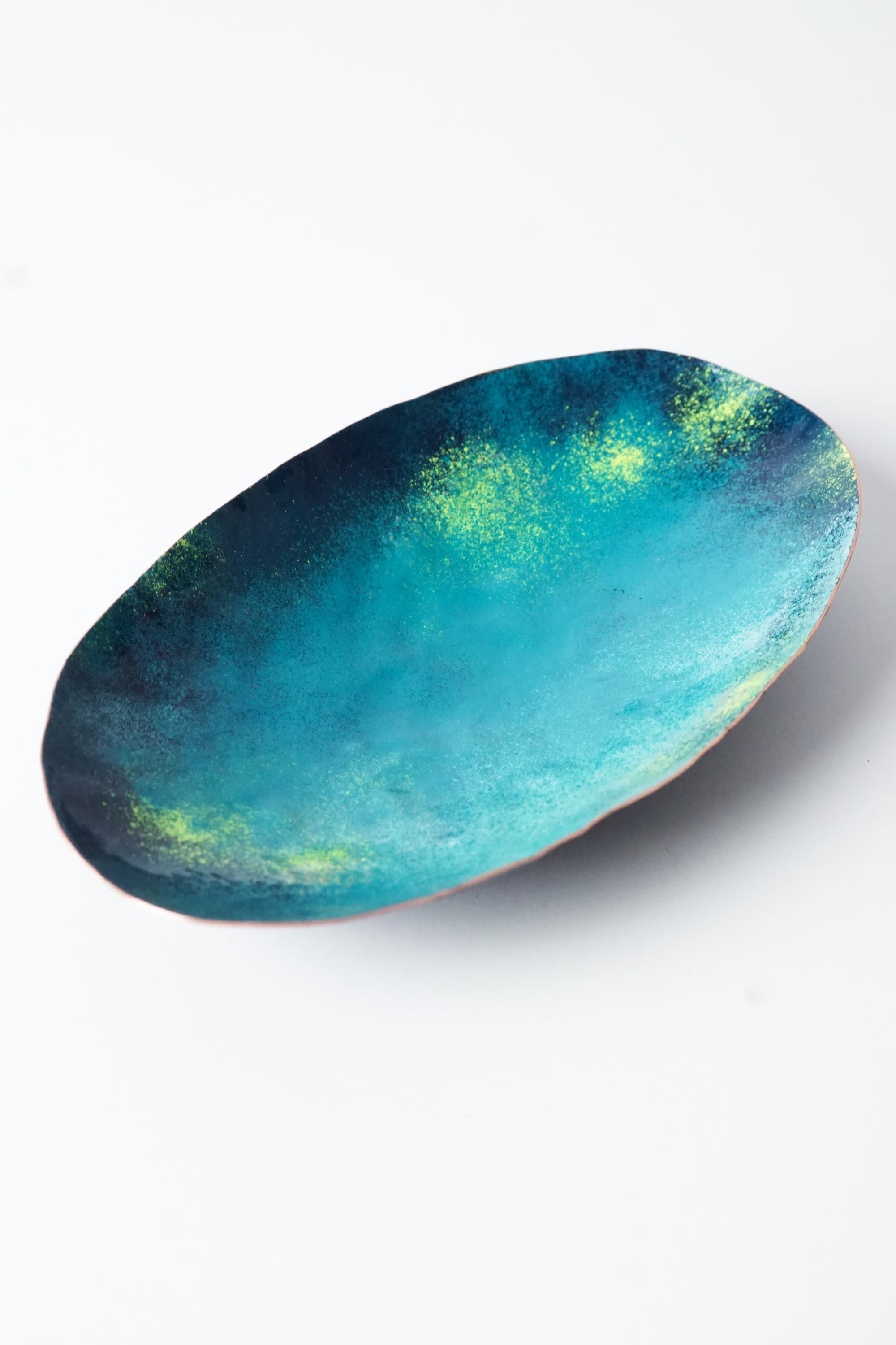 Oval Copper Dish in Teal and Navy