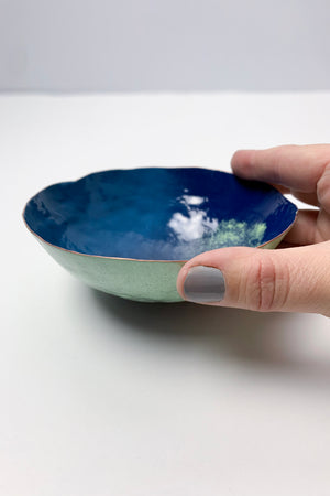 Colorful Copper Bowl in Azure Blue and Soft Mint