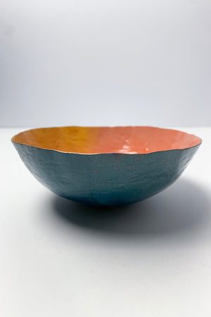 Colorful Copper Bowl in Coral, Orange, and Teal