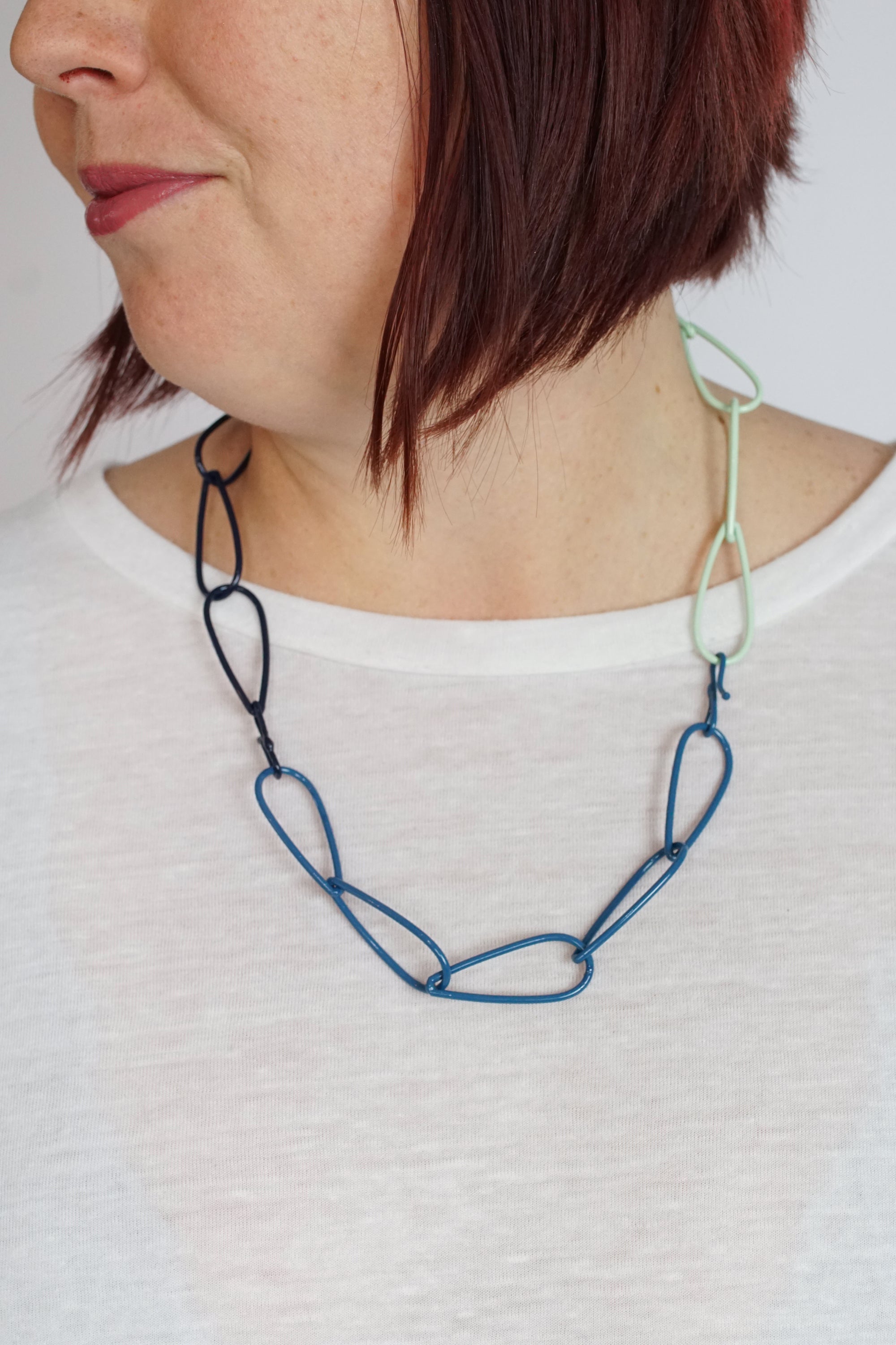Modular Necklace in Azure Blue, Dark Navy, and Soft Mint
