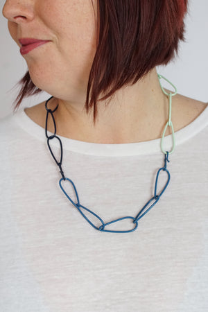 Modular Necklace in Azure Blue, Dark Navy, and Soft Mint