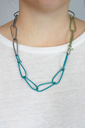 Modular Necklace in Bold Teal, Storm Grey, and Olive Green
