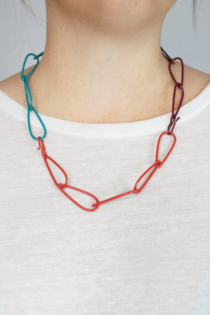 Modular Necklace in Coral Red, Lush Burgundy, and Bold Teal